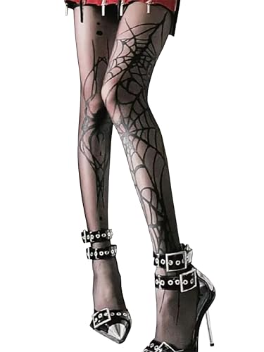 Mingnos Damen Nylonstrumpfhose Spinnennetz Strumpfhose Durchsichtige Nylon Leggings Goth Strümpfe Fishnet Tights Stockings Schwarz