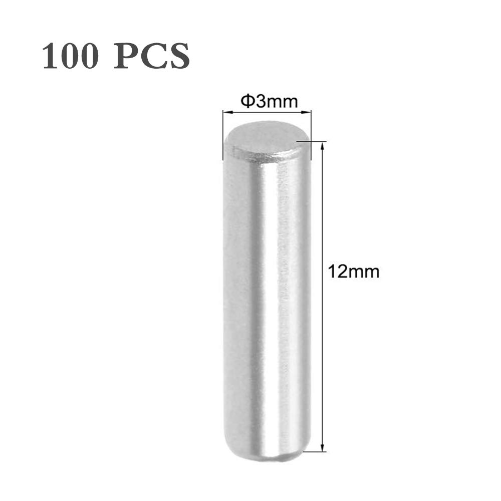 Yesallwas 100pz Spina Centraggio 3 mm x 12 mm Cilindrica Perno , in acciaio inox 304, perno di supporto in metallo per fissare elementi utilizzati in una posizione precisa (3 mm x 12 mm, 100 pezzi)