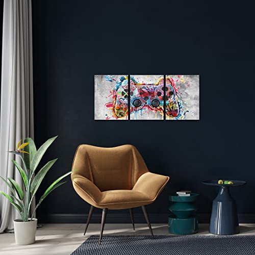 Atgowac Gamer Wall Art Video Gamepad Painting Gaming Poster Framed Prints Game Room Playroom Gamer Decor, Gallery Wrapped 12"X16"X3 Pieces #TOP1