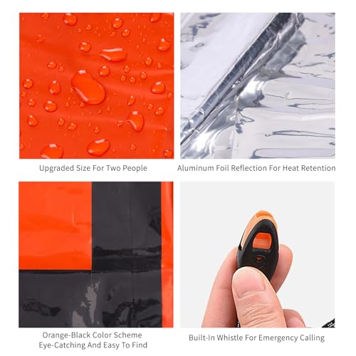 SUNGOOYUE Bolsa de Dormir de Emergencia, Reflectora Térmica, Rompevientos, Ligera y Compacta para Supervivencia con Silbato, para Camping y Excursionismo miniatura 5