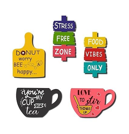 Gifts n Gallery Printed MDF Wooden Tea Food Quotes Funny & Intellectual Fridge Magnets - Set of 5