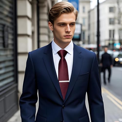 Image of YourTies Skinny Ties for Men Satin 2.4 inch Slim Necktie with Pocket Square Tie Clip Set Solid Color Wedding Party Business