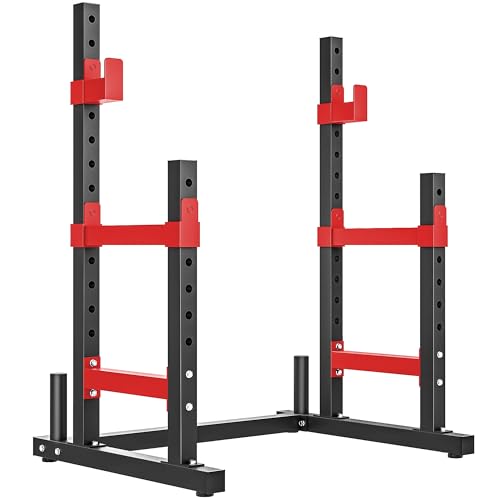 Image of Soozier Adjustable Squat Rack, Multi-Functional Bench Press Rack, Heavy Duty Steel Barbell Stand with Weight Plate Holders for Weight Lifting and Home Gym Strength Training, 660lbs Max Load