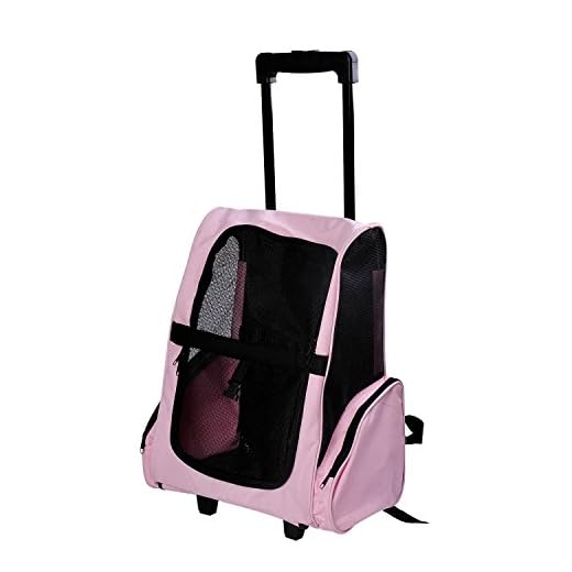 PawHut Transportín 2 en 1 para Mascotas Mochila o Carrito de Viaje para Perro y Gato con 2 Ruedas con Asa retráctil de Aluminio y Bolsillos 42x25x55 cm Rosa