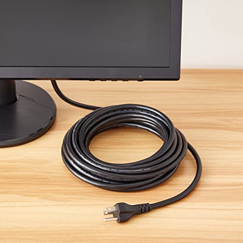 Image of Amazon Basics PC Power Cord, 25 feet, AC Power Cord for Monitor, Computer, TV, 3 Prong, 18 AWG, 125 Volts, Black