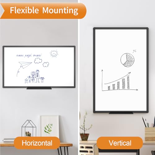 Image of VIZ-PRO Magnetic Dry Erase Board, 72 x 40 Inches, Black Aluminium Frame | Large Wall Mounted Whiteboard with Marker Tray for School Office and Home