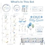 Xynic 171pcs One Silly Goose Birthday Decor Boy Tableware Set, 25 Serves One Silly Goose Plates and Napkins with 2 Tablecloths, Banner and Cake Toppers for First Birthday Decorations for Boy - Image 2
