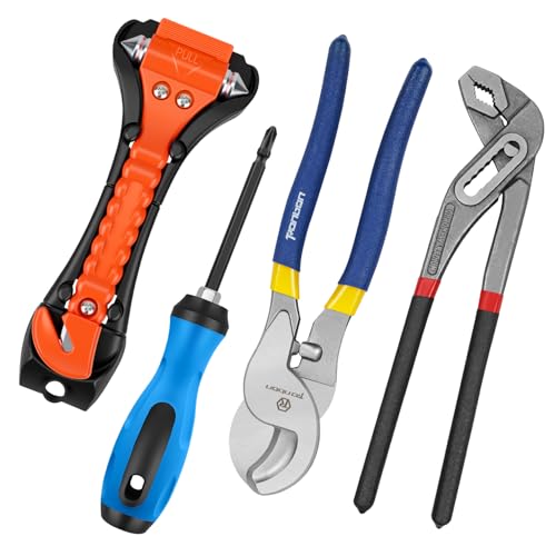 4Pack Firefighter Tools Heavy Duty, Fireman Gear Equipment Accessories for Emergency Responders, Includes Wire Cutters, Pliers Wrench, Screwdrivers, and Window Breaker Seatbelt Cutter