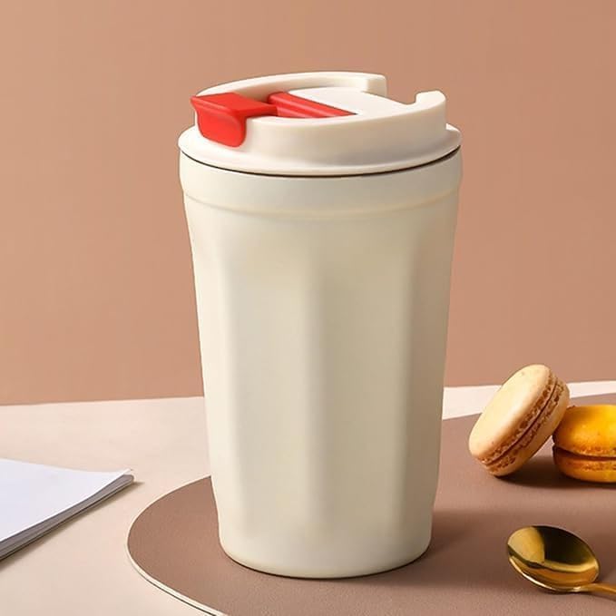 Image of Glass Sipper Mug with Leak-Proof Flip Lid & Wrist Strap | Reusable Glass Travel Coffee Cup for Hot & Cold Drinks, Tea, Coffee, Juice & Water | Portable Tumbler | Multi Colour