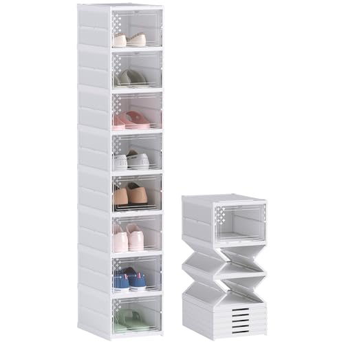 HOMCOM Scarpiera Modulabile con 8 Contenitori per Scarpe Impilabili, Organizer per Scarpe Pieghevole Salvaspazio con Pannello Trasparente, Senza Montaggio, Bianco