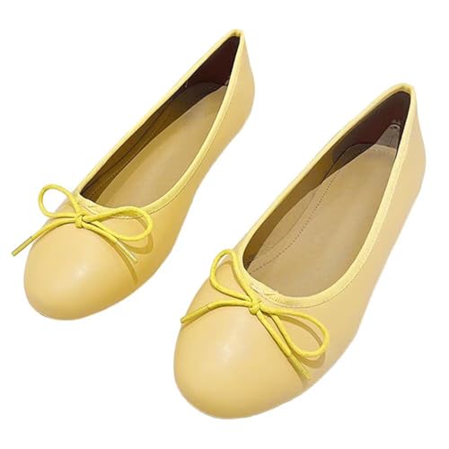 SAILING LU Women's PU Leather Bow Knot Round Toe Ballet Flats Dressy Comfor Flat Shoes Slip-on Loafers Elegant Working Shoes