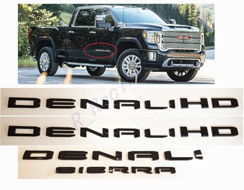 Image of 4Pcs Set 19-23 Denali DENALIHD Sierra Emblems 3D Letters Badges NAMEPLATE Stickers Decal Replacement for Sierra 1500 2500HD 3500HD Denali HD 23400374 (Gloss Black)
