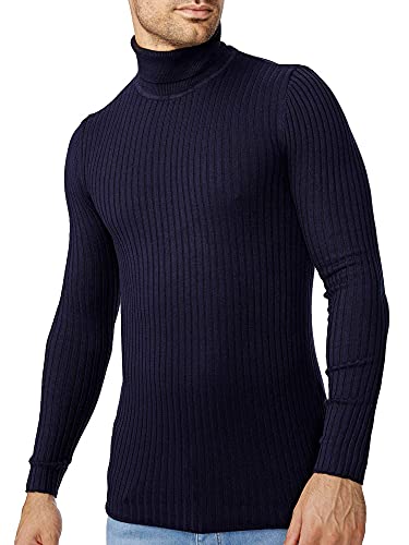 Tazzio D407 Pull à col roulé en maille fine pour homme, bleu marine, XXXL