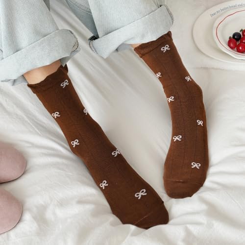 Image of Women's Cute Crew Socks, Casual Athletic Cotton Bowknot Cherry Calf Novelty Socks for Women