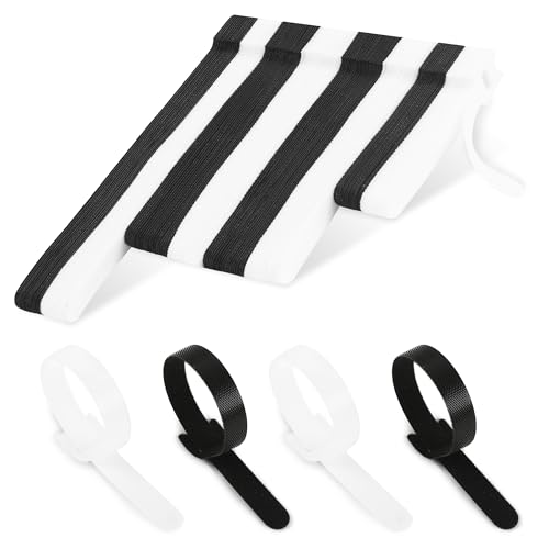 Nearockle - Lote de 150 bridas retráctiles, reutilizables, tiras autoadhesivas, para organizador de cables, cable de carga (150 x 12 mm, negro, blanco y negro)