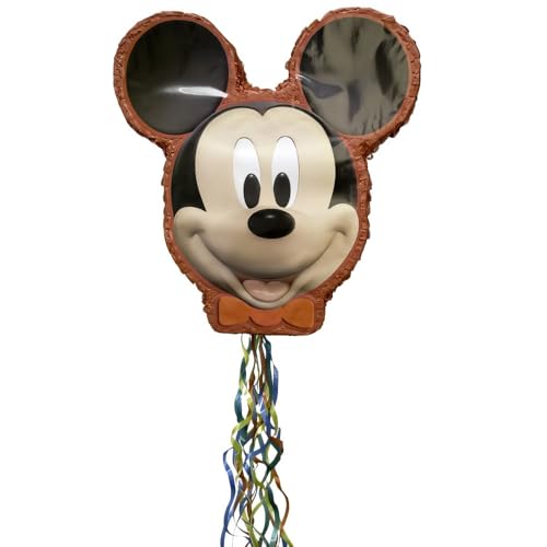 Disney Mickey Mouse Shaped Drum Pull Pinata - Brown & Black Cardboard & Paper Party Decor (1 Pc.) - Perfect for Birthdays, Baby Showers & Themed Events