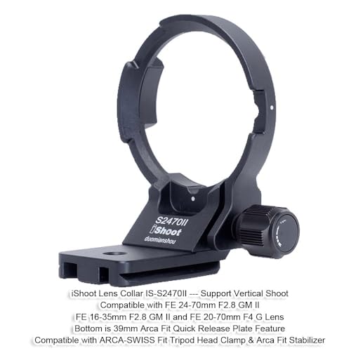 Anillo Adaptador para Trípode iShoot Compatible con Objetivos Sony FE 16-35mm F2.8 GM II, FE 20-70mm F4 G y FE 24-70mm F2.8 GM II, con Placa Rápida Arca-Swiss miniatura 2
