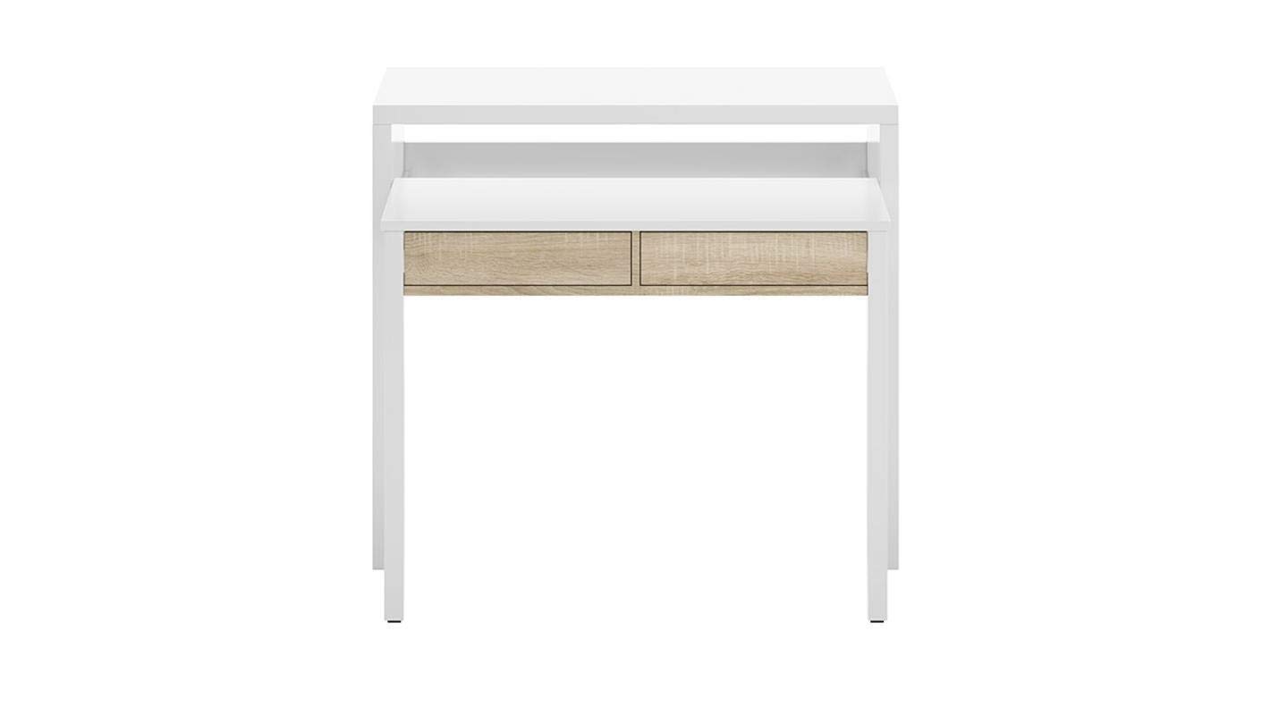 Bricozone Scrivania Estensibile Salvaspazio Con 2 Cassetti Consolle Allungabile Per Ufficio Casa Cameretta Design Moderno In Laminato Resistente Con Guide Metalliche E Ruote Bianco E Rovere Chiaro