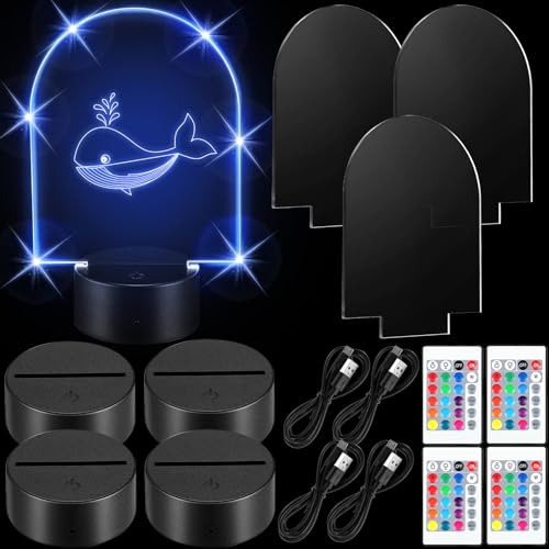 Image of Honoson 4 Set 3D Night Light Kit with Remote, 16-Color Base for Acrylic Sheets, 4 Modes for Bedroom Decor(Arch Style)
