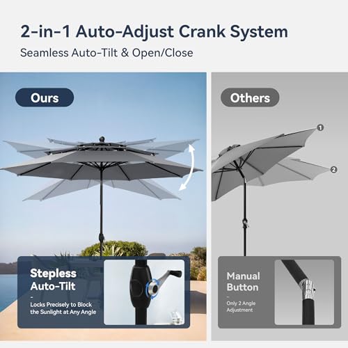 Image of PHI VILLA 10ft Outdoor Patio Umbrellas for Outside, 3 Tier Vented Market Table Umbrella Windproof for Backyard, Deck, Garden, 1.5 inch Pole, Grey(No Base)