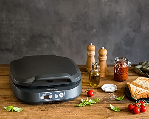 Foto von ROMMELSBACHER Sandwich Maker ST 1800, 4 XL-Sandwiches, Antihaftbeschichtung, 15 Minuten Zeitschaltuhr, automatische Abschaltung, Cool Touch Gehäuse, 1800 Watt, schiefergrau