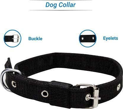 Image of Dog Belt Combo of Nylon Collar with Heavy Dog Chain 63 Inch Dog Collar Chain (Large, Black)