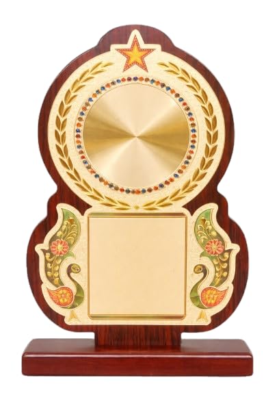 Wooden Award Trophy | Customized Premium Gold Trophy | Personalized Gift Wooden Momento | Customized Photo & Message On Metallic Golden/Silver Foil Printing (Model 6)-image-44