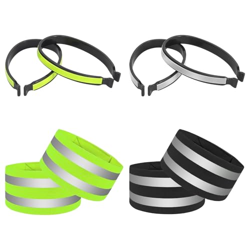 CAINCAY Pinces à Vélo Réfléchissantes, 4 Clips Réfléchissants pour Pantalons de Vélo et 4 Boucles de Bras réfléchissantes, Sangle Cheville Reflechissante Velo pour Tous Les Sports en Plein Air