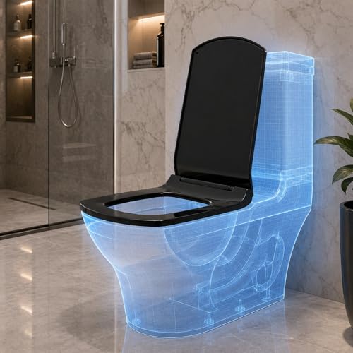 Image of KrissKross Black Toilet Seat Cover | Western EWC Commode | Soft Close Technology | Heavy-Duty PP | Adjustable Hinges | Easy Installation