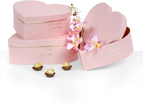 UNIKPACKAGING Set of 3, Heart Shaped Flower/Gift Boxes Pink