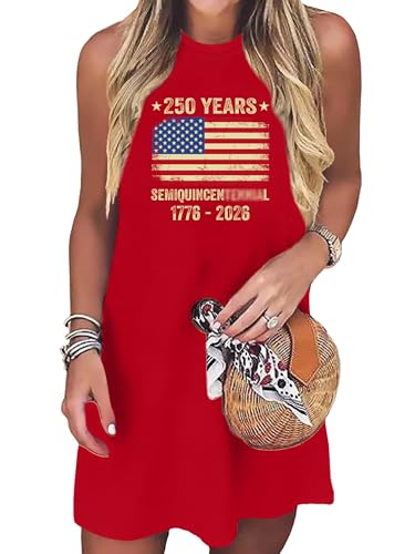 Image of VVNTY American Flag Tank Dress Women: 4th of July Shirts Sleeveless Patriotic USA Flag Tees Casual Summer Tanks Sundress