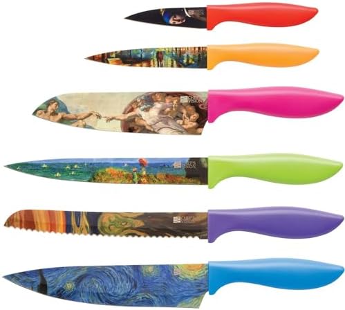 Masterpiece Knife Set in Gift Box - Cool gifts for Art Lovers - 6 Piece Color Chef's Knives Set - Gifts for Family, Kitchen Gifts for Chefs, Unique Wedding Presents for Him and Her, Housewarming Gifts
