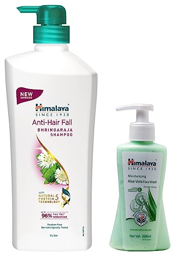 Image of Himalaya Moisturizing Aloe Vera Face Wash, 200ml & Himalaya Anti Hair Fall Shampoo with Bringaraja, 1000 ml