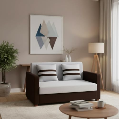 Image of FURNY Lifestylio 2 Seater Fabric Sofa Set (Light Grey-Dark Brown) Premium Velvet Finish | Ideal for Living Rooms, Offices