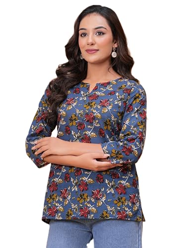 Image of Women's Floral Print Tunic Top, 3 /4 Sleeve, V-Neck, Casual Wear