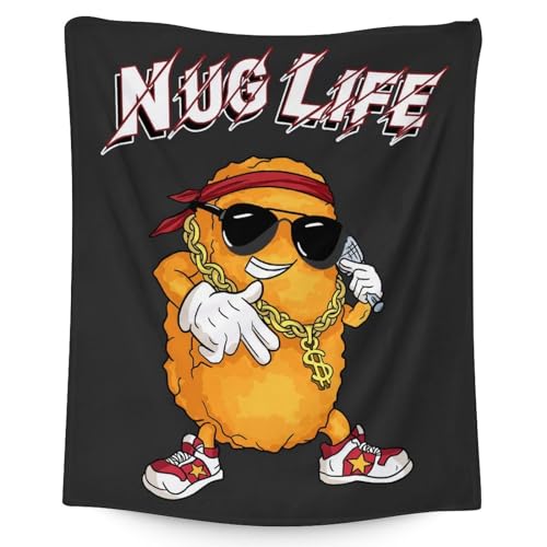Mercuryelf Chicken Nugget Blanket - Soft, Fuzzy & Warm - 50x60 Inches Flannel Throw Blankets for Living Room, Sofa - Black Funny Throws Gift for Teens