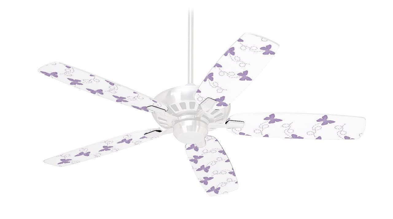 Pastel Butterflies Purple on White - Ceiling Fan Skin Kit fits most 42 inch fans (FAN and BLADES SOLD SEPARATELY)