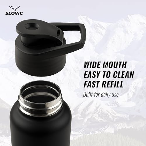 Image of SLOVIC Steel Water Bottle 1 Ltr | Fridge Water Bottle with Sipper Cap | 100% BPA Free & leak-Proof | Sipper Bottles for Adults | Ideal for School, Gym, Office, Travel | Black