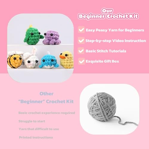 Image of Crochet Kit for Beginners 6 Animal Bookmarks Crochet Kit Video Tutorials Knitting Crochet Supplies for Adults - Easter Gifts Birthday Gift for Women Friends Daughter Yarn-DIY Craft Art