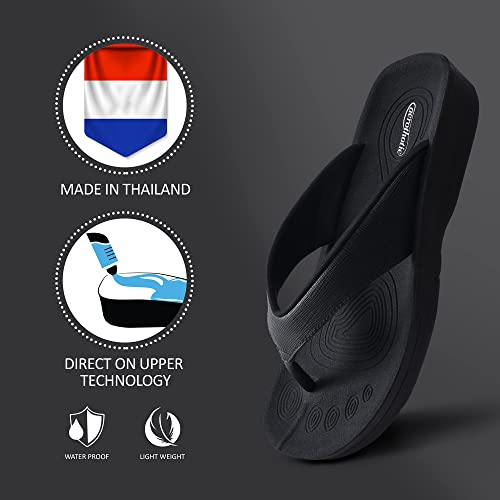 AEROTHOTIC Slip On Recovery Footwear Plantar Fasciitis Flip Flops for Women Yoga Mat Outdoor Walking Beach Ladies Arch Support Summer Thong Dressy Casual Sandals (Matt Black, Size 8) - Image 6