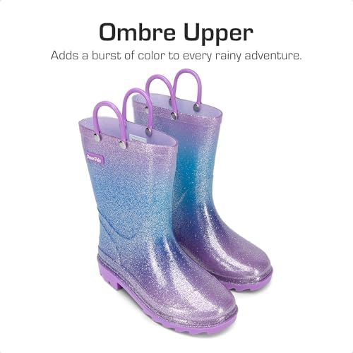 DREAM PAIRS Kids Rain Boots Glitter Boys Girls with Easy-on Handles Sparkly Waterproof Boots Outdoor Playing Rain Boots Toddler Unisex-Child,Size 11 Little Kid,Purple/Pink/Blue,KKEMRB2501 - 1