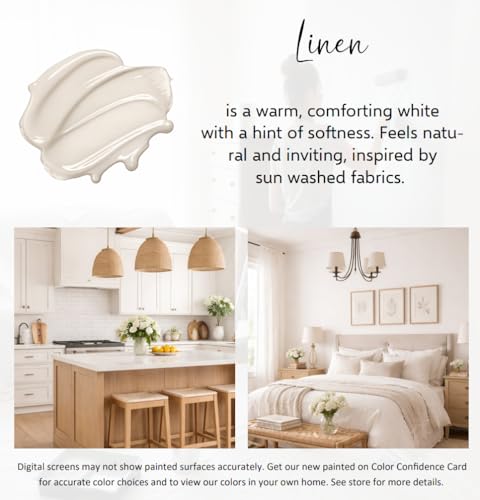 ALL-IN-ONE Paint by Heirloom Traditions, Linen (Soft Warm White), Gallon - Durable cabinet and furniture paint. Built in primer and top coat, no sanding needed. Includes our 30 featured color card.
