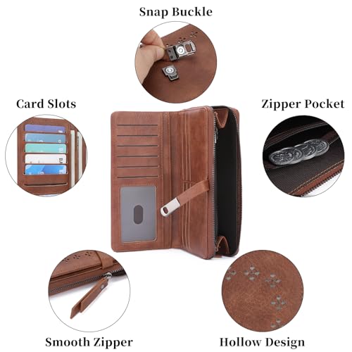 Image of Wallet for Women Large Capacity RFID Blocking Leather Bifold Card Holder with Zipper Change Pocket