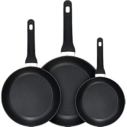 Sartenes Masterchef MasterChef Juego de sartenes, 3 sartenes antiadherentes (20 cm, 24 cm y 28 cm), aptas para inducción, todas las cocinas, aluminio forjado, asas ergonómicas, aptas para lavavajillas, color negro