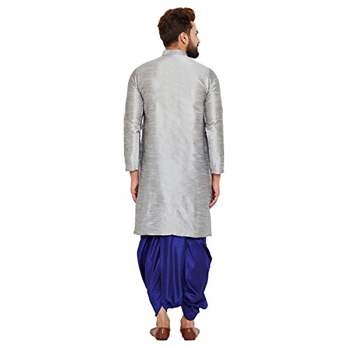 Image of SOJANYA (Since 1958 Men's Off-White and Gold Dupion Silk Dhoti Kurta Set