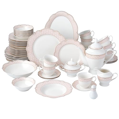 Joseph Sedgh Collection "Sandra" 57-Piece Bone China Dinnerware Set, Service for 8, Blush Pink and Gold Joseph Sedgh Collection "Sandra" 57-Piece Bone China Dinnerware Set, Service for 8, Blush Pink and Gold