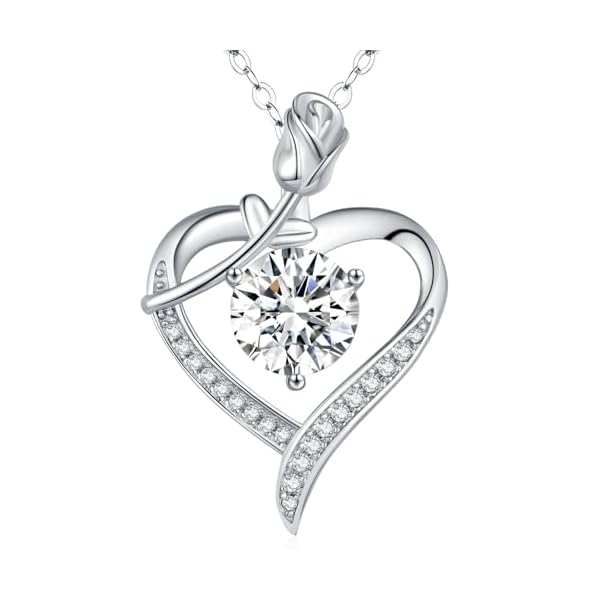 Rose Heart Pendant Necklace for Wife Moissanite Lab-Created Gem Jewelry for Women I Love You Wedding Anniversary Birthday Christmas Valentines Engagements Mothers Day for Her Girlfriend Mom Daughter