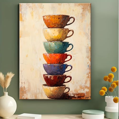 Tableau tasses à café colorées moderne pour transformer un mur blanc vide