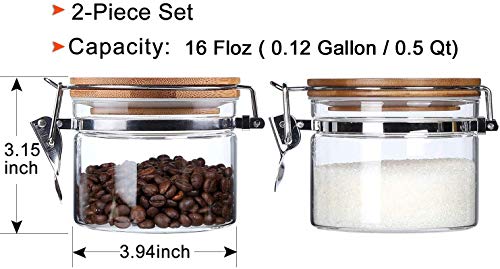 Kkc Home Accents Clear Borosilicate Glass Storage Jars With Airtight Locking Clamp Lids,Glass Jar Canisters,Sealed Glass Jars With Airtight Bamboo Lid,Airtight Brown Sugar Salt Container,16 Fluid-Oz #TOP1
