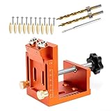 URPIZY Pocket Hole Jig Kit Aus Aluminiumlegierung, Einstellbarer 15° Schrägloch-Bohrführer Mit Selbstspannender Zwinge Und 2 HSS-Bohrern, 24-teiliges Holzverbindungs-Set Für Möbelfertigung
